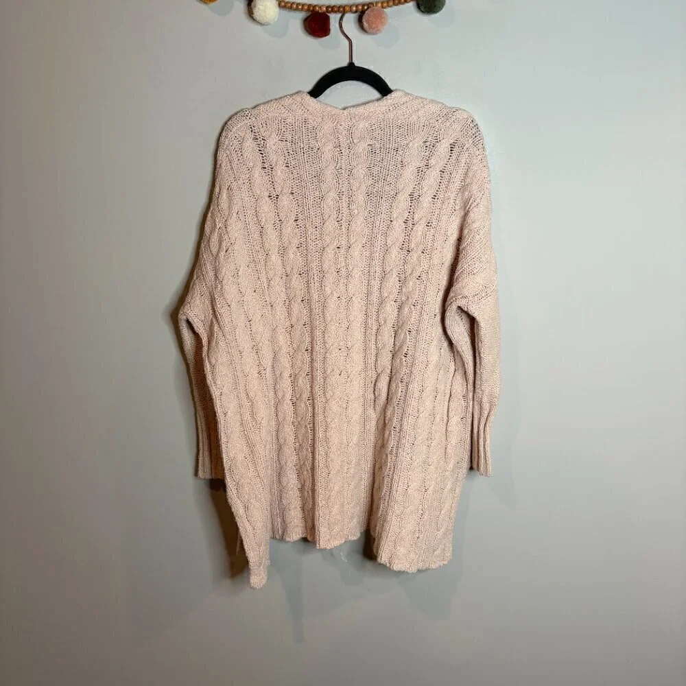 Free People Easy Cable V Neck Sweater in Champagne